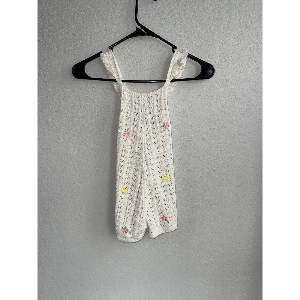 Zara Baby Girls Knit Romper 18-24 Months Cream Floral Pointelle Ruffle Strap